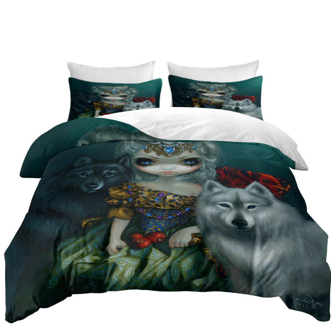 Loup Garou Beautiful Priestess Maiden and Wolves Quilt Cover