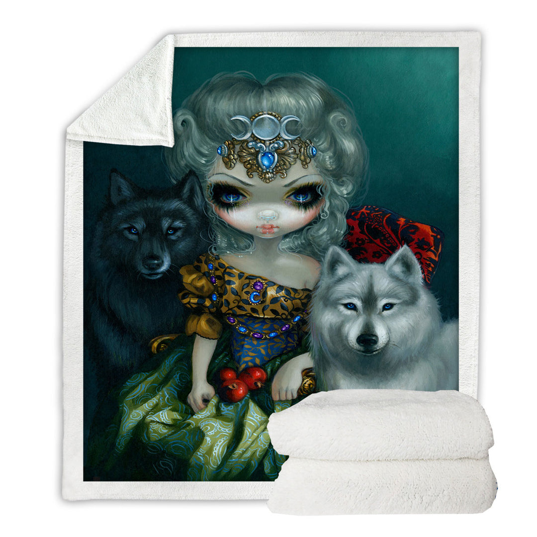 Loup Garou Beautiful Priestess Maiden and Wolves Sofa Blankets