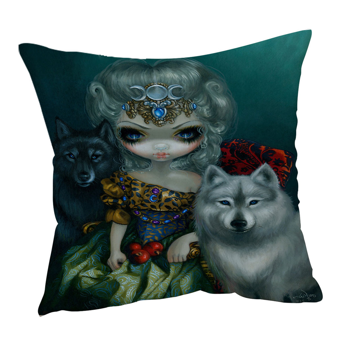 Loup Garou Beautiful Priestess Maiden and Wolves Sofa Throw Pillows