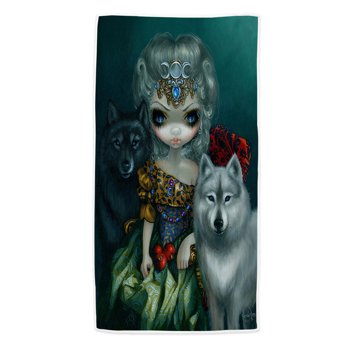 Loup Garou Beautiful Priestess Maiden and Wolves Swims Towel