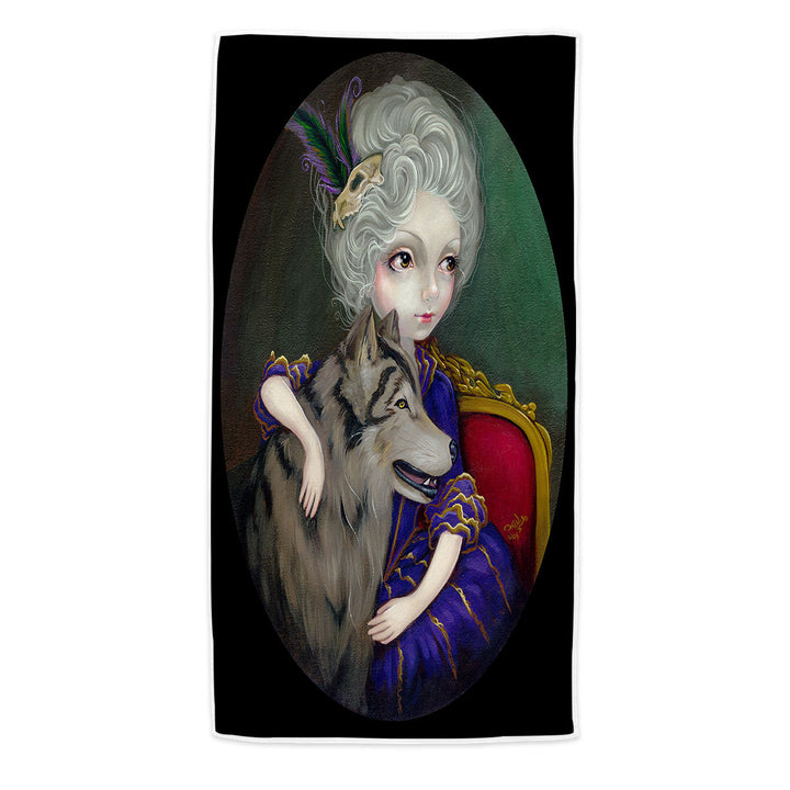 Loup Garou Big Eyed Beautiful Girl and Her Wolf Lightweight Beach Towel