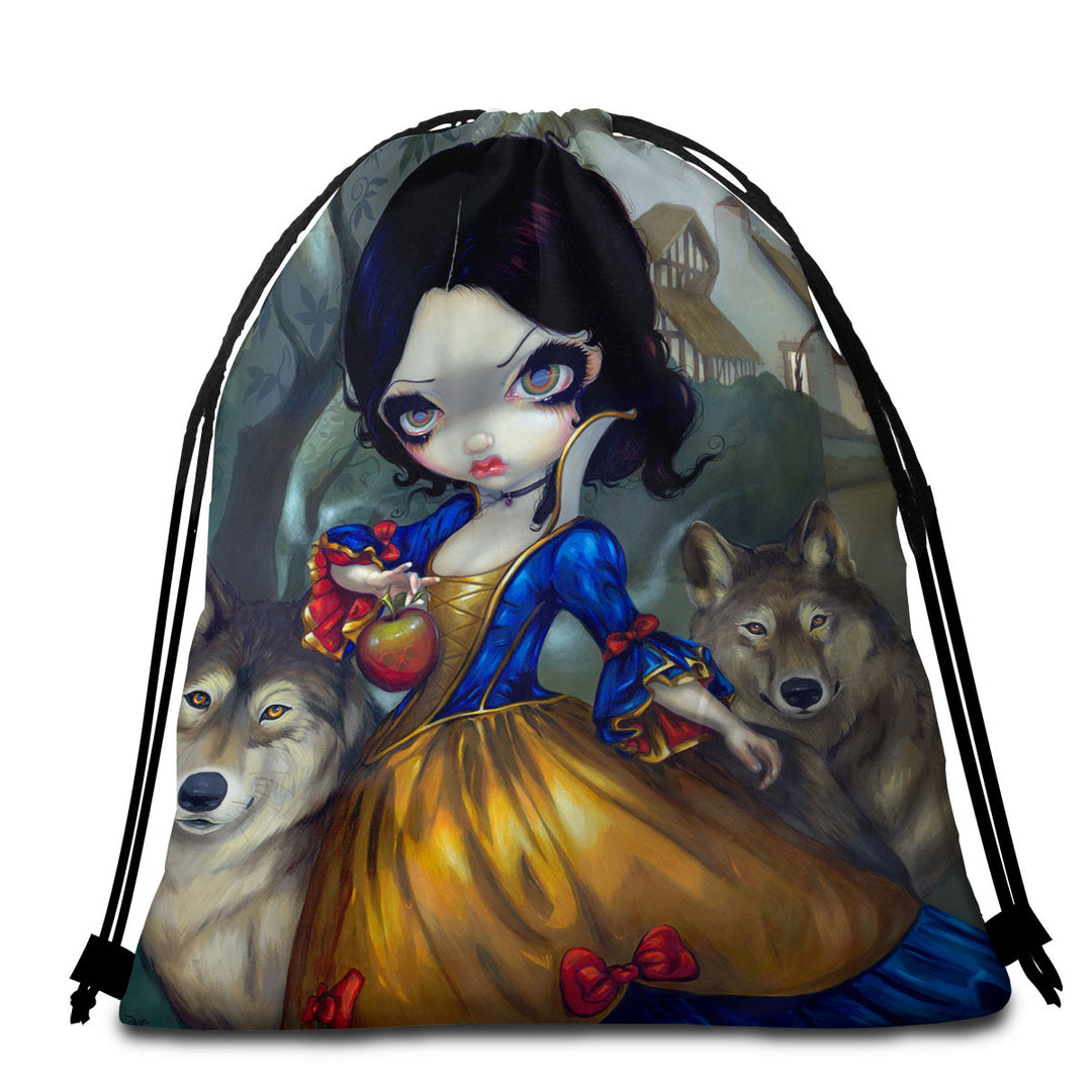 Loup Garou Cool Kids Fairytale Snow White Wolves Packable Beach Towel