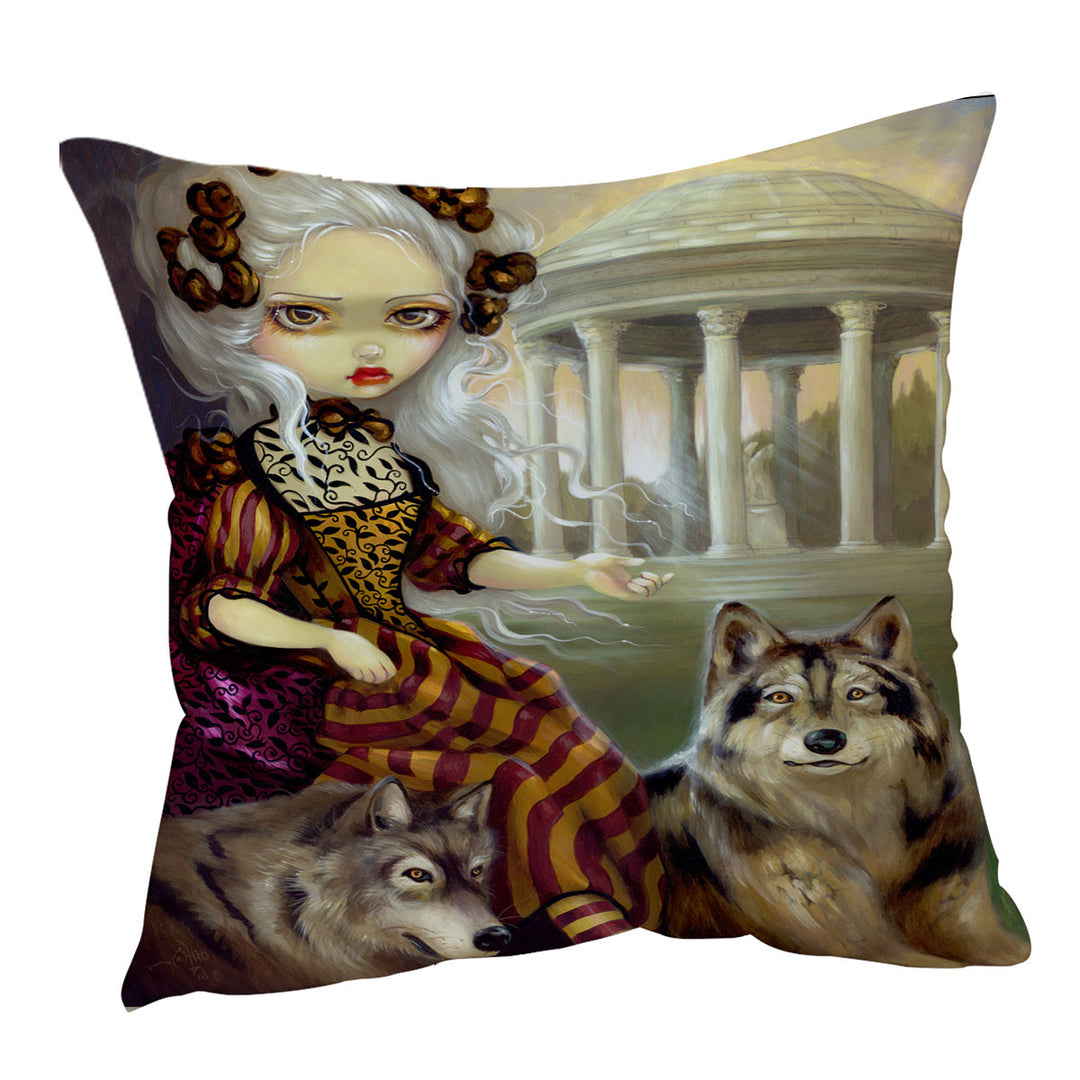 Loup Garou Cushion Covers the Temple Beautiful Maiden and Wolves