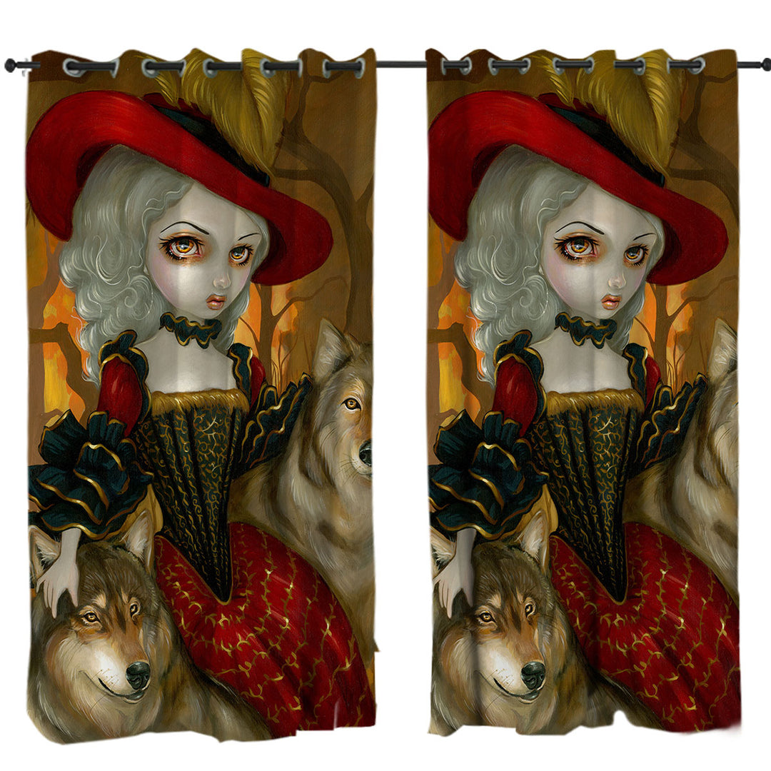 Loup Garou Fine Art Lady Autumn and Wolves Eyelet Curtains