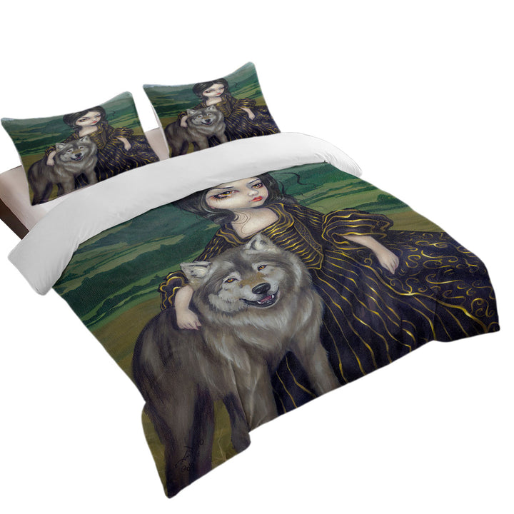 Loup Garou Fine Art Landscape Wolf and Lady Duvet Covers