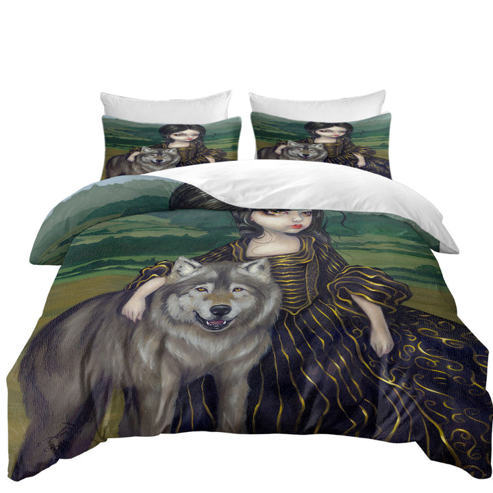 Loup Garou Fine Art Landscape Wolf and Lady Oversized King Duvet Cover