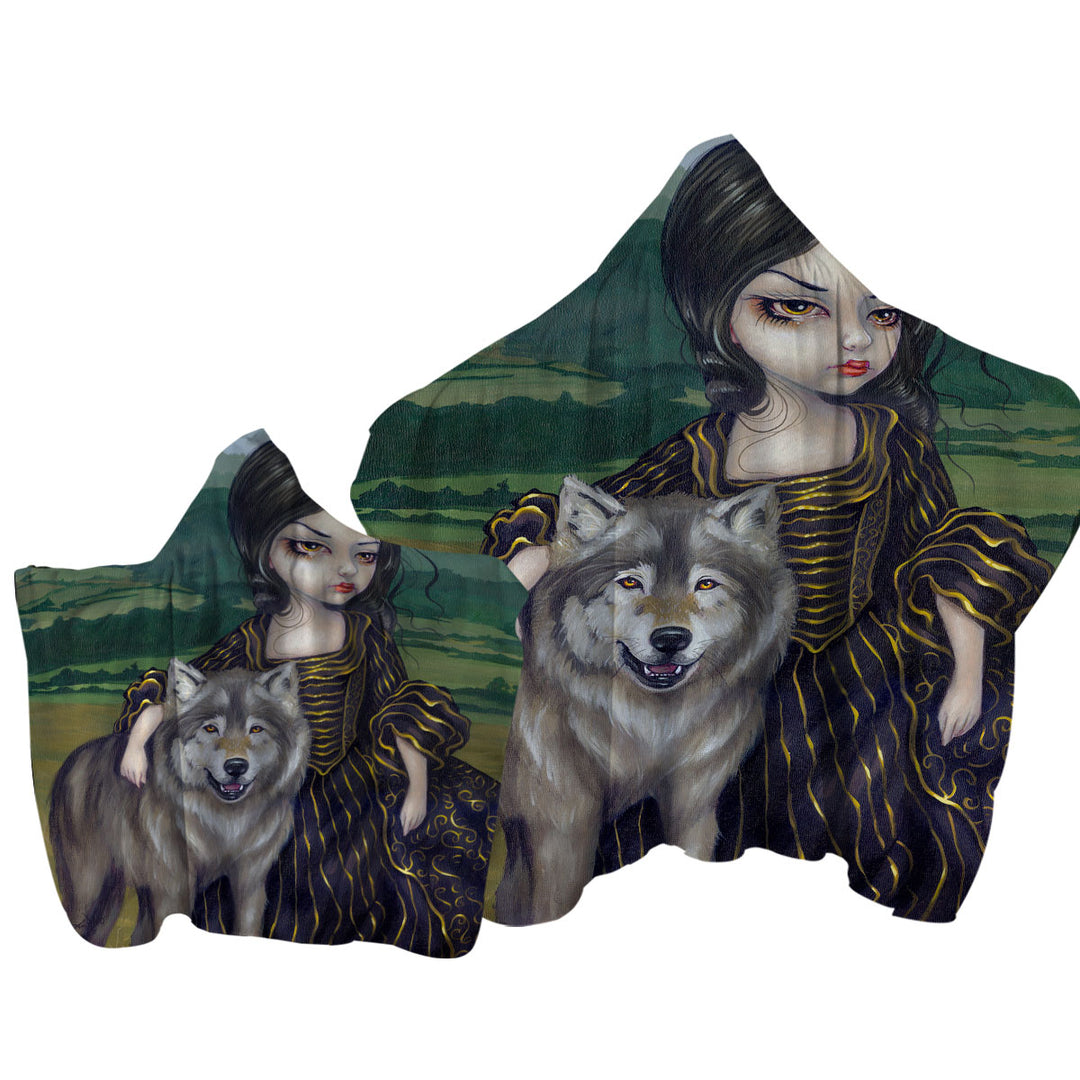 Loup Garou Fine Art Landscape Wolf and Lady Towel with Hood