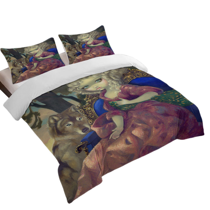 Loup Garou Fine Art the Dawn Wolf and Beautiful Girl Duvet Cover sale