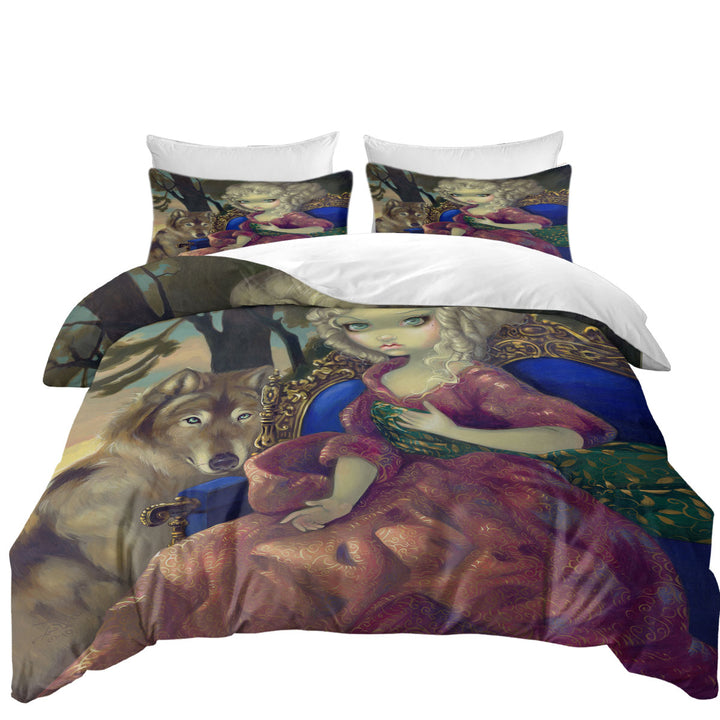 Loup Garou Fine Art the Dawn Wolf and Beautiful Girl Duvet Cover set