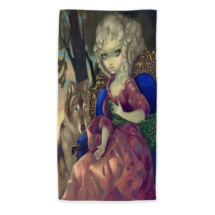 Loup Garou Fine Art the Dawn Wolf and Beautiful Girl Microfiber Beach Towel