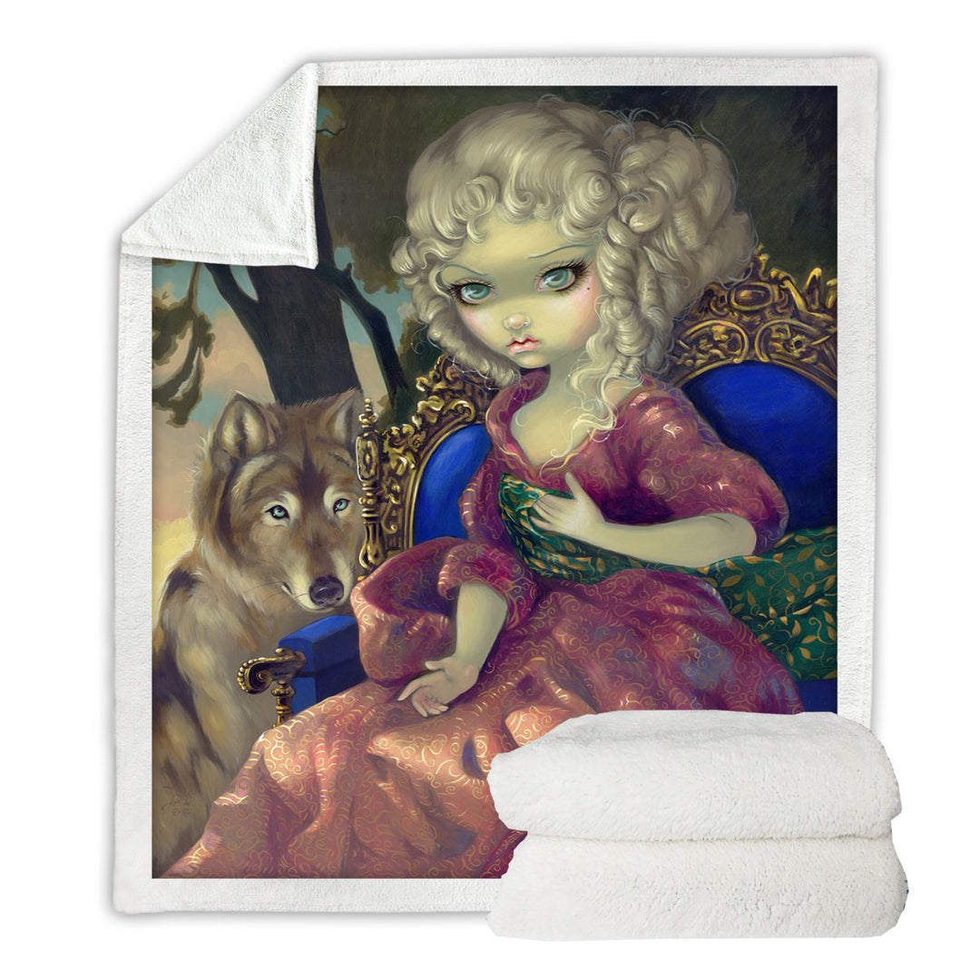 Loup Garou Fine Art the Dawn Wolf and Beautiful Girl Sofa Throws