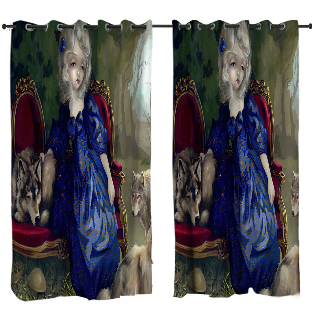 Loup Garou Fine Art the Sadness Girl and Wolves Curtains