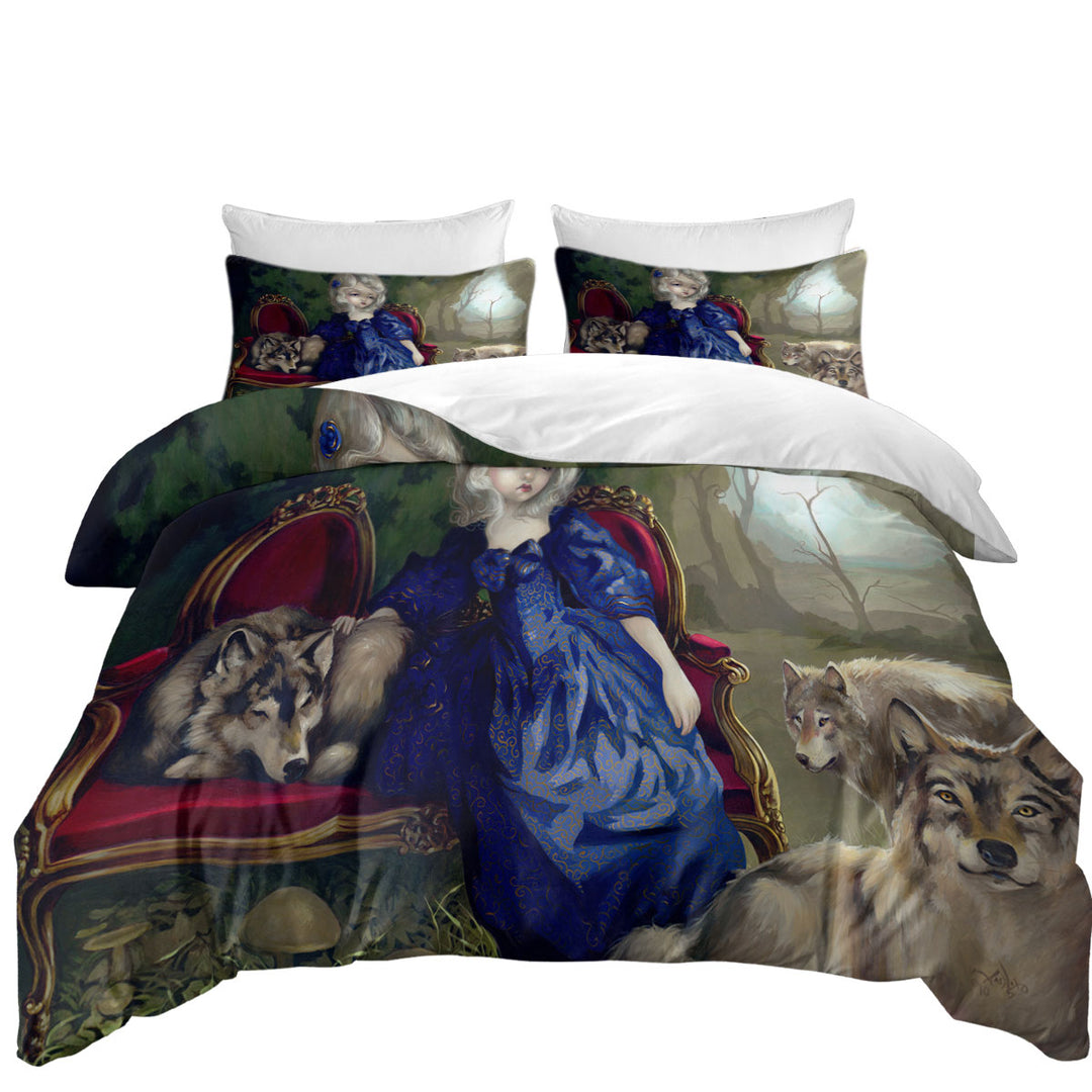 Loup Garou Fine Art the Sadness Girl and Wolves Duvet Cover sale