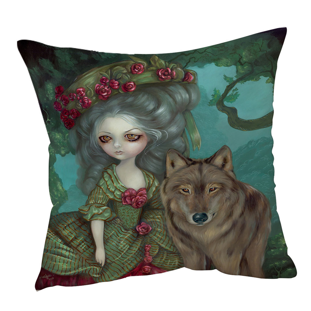 Loup Garou Forest Beautiful Girl and Her Wolf Cushion Cover