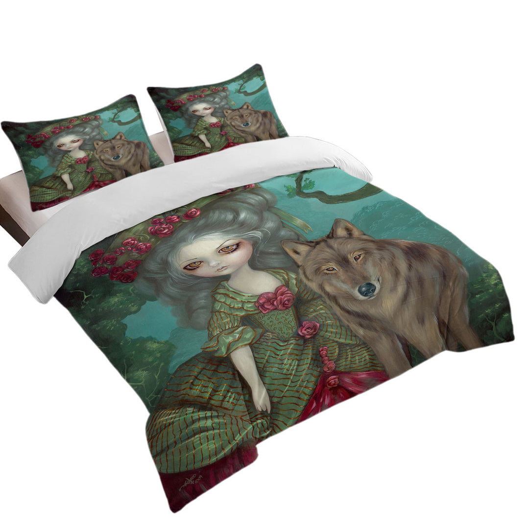 Loup Garou Forest Beautiful Girl and Her Wolf Duvet Cover