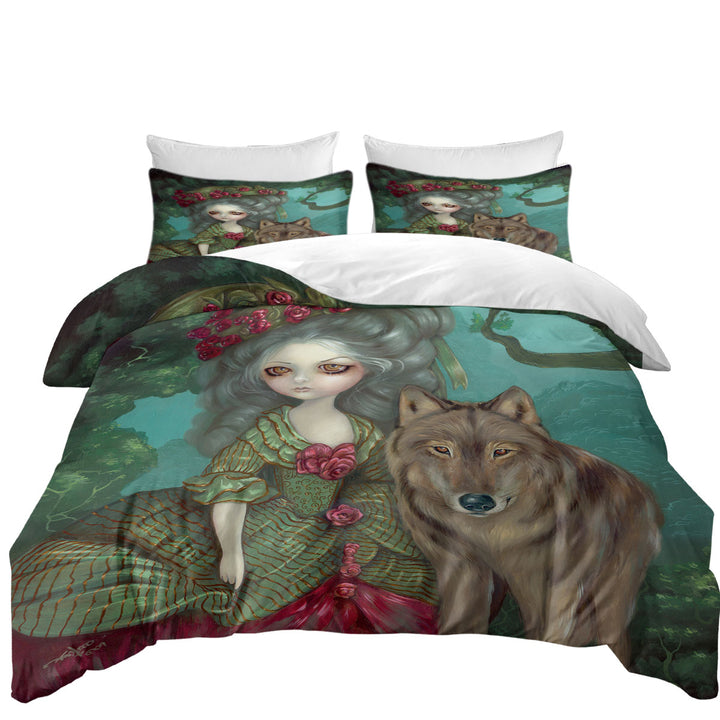 Loup Garou Forest Beautiful Girl and Her Wolf Duvet Covers