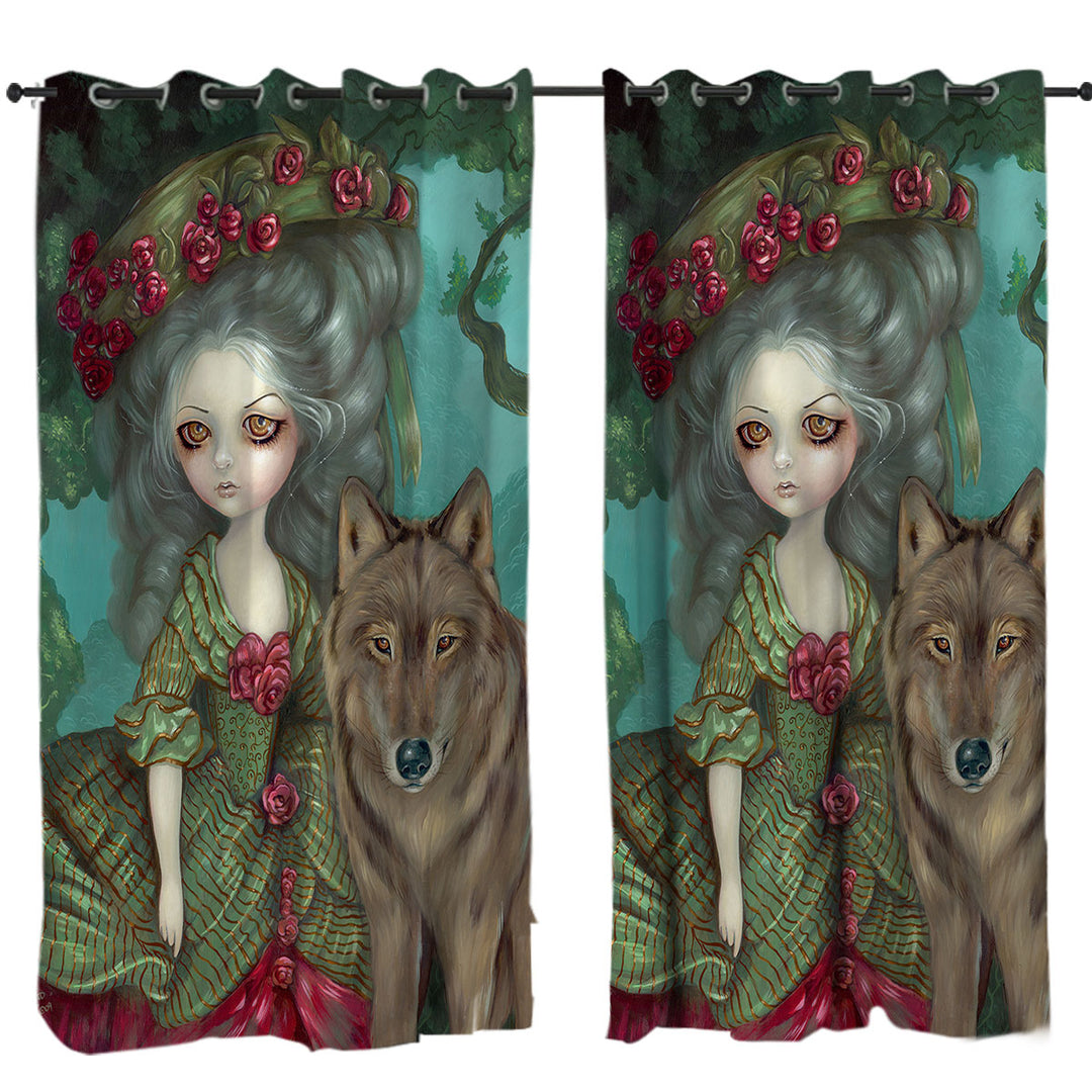 Loup Garou Forest Beautiful Girl and Her Wolf Made to Measure Curtains