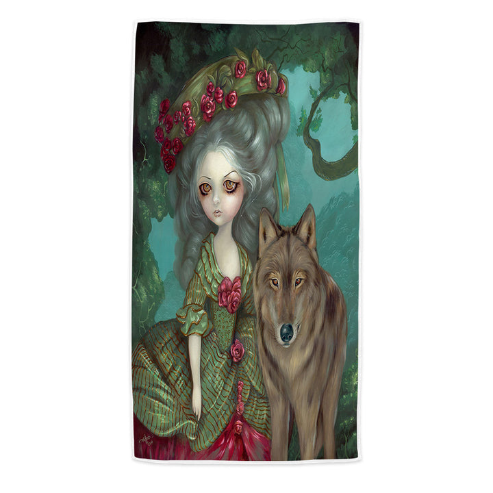 Loup Garou Forest Beautiful Girl and Her Wolf Pool Towels