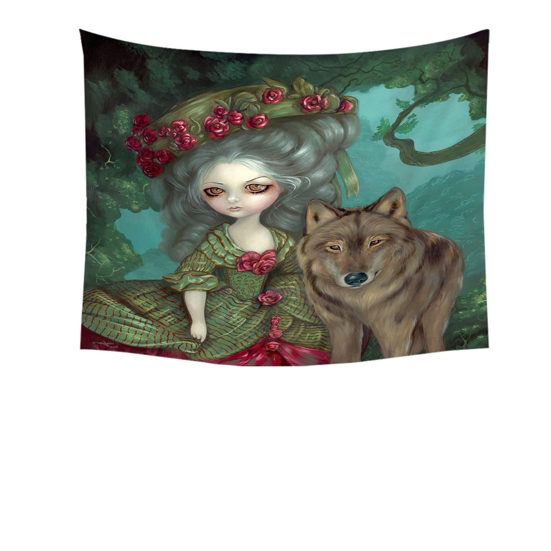 Loup Garou Forest Beautiful Girl and Her Wolf Tapestry