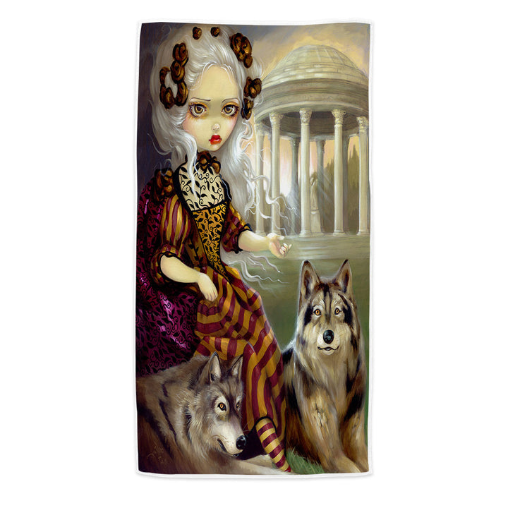 Loup Garou Microfiber Beach Towel the Temple Beautiful Maiden and Wolves