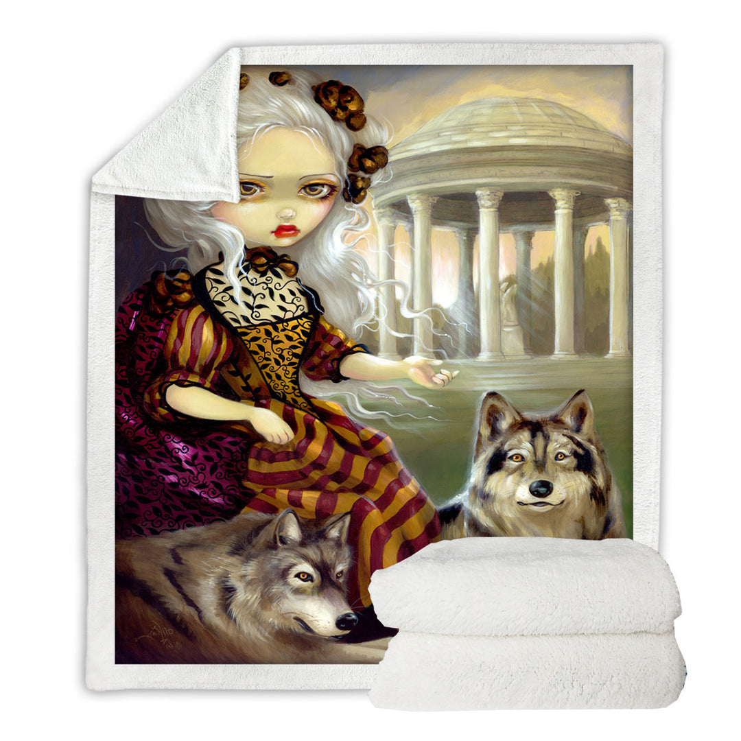 Loup Garou Sofa Blankets the Temple Beautiful Maiden and Wolves