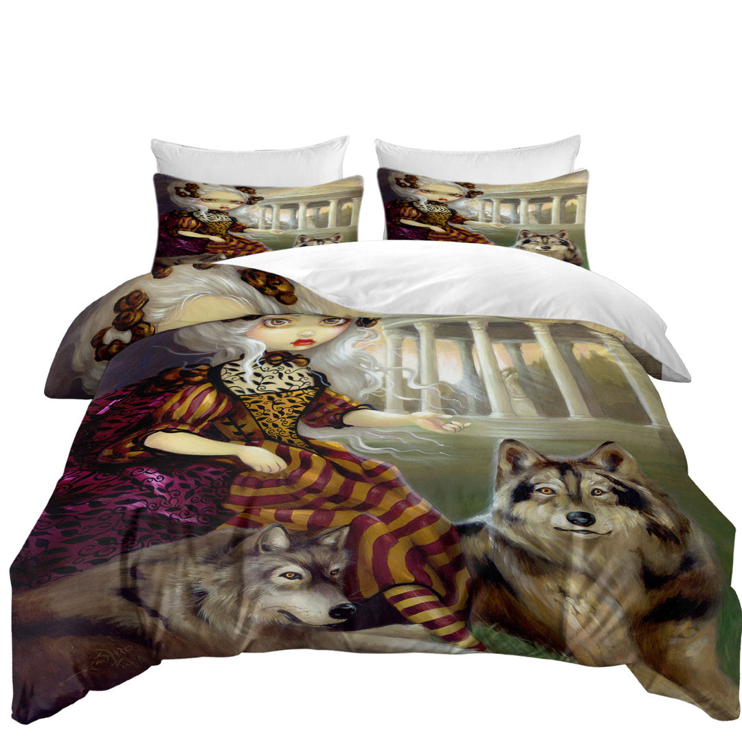 Loup Garou the Temple Beautiful Maiden and Wolves Duvet Cover