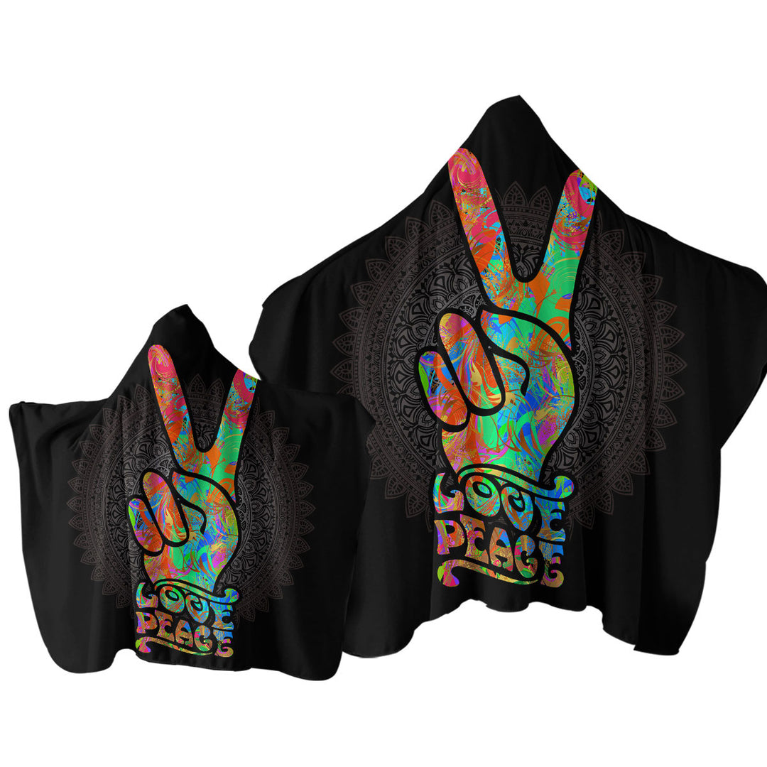 Love Peace over Dark Mandala Towel with Hood