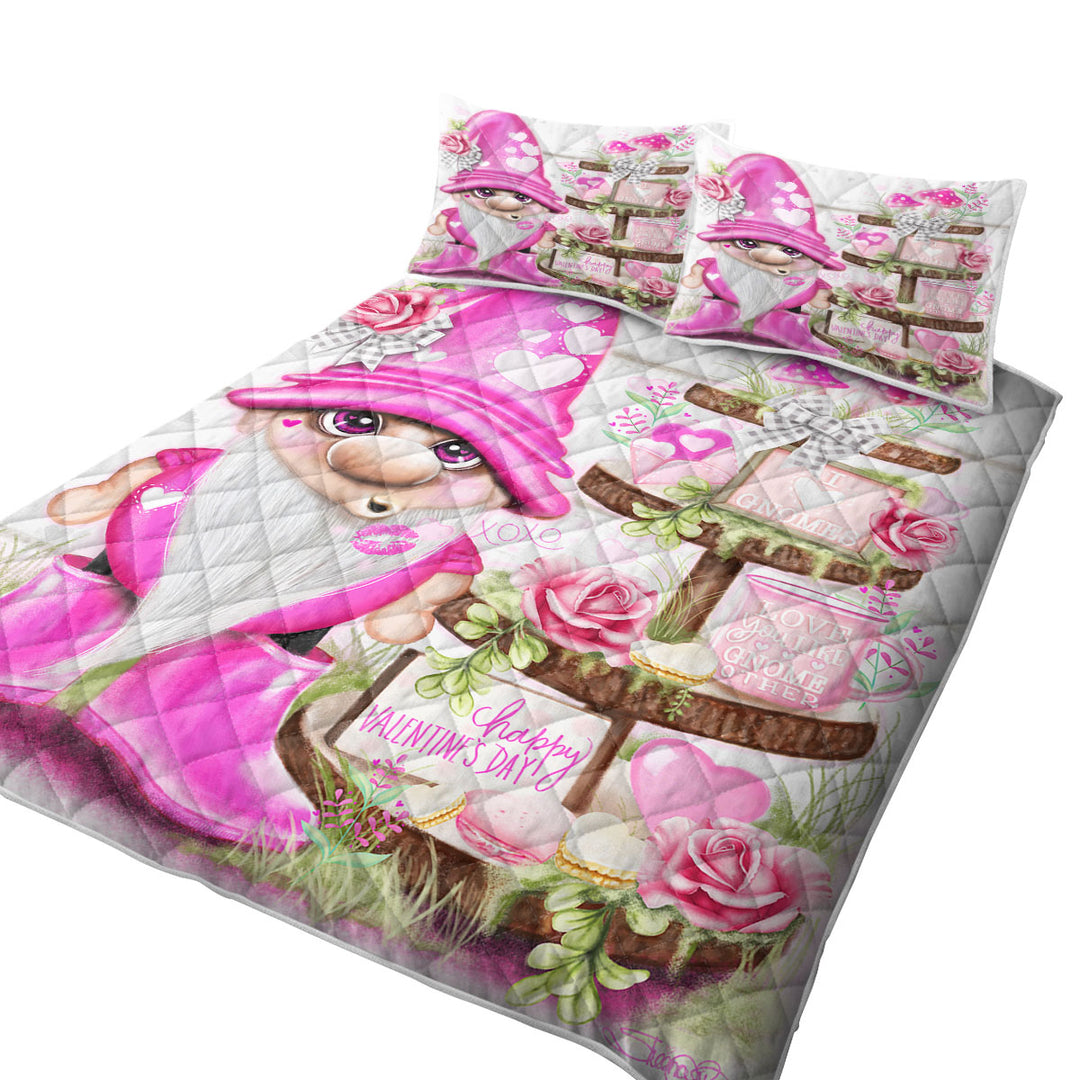 Love Pink Valentine Lil Gnome Coverlet