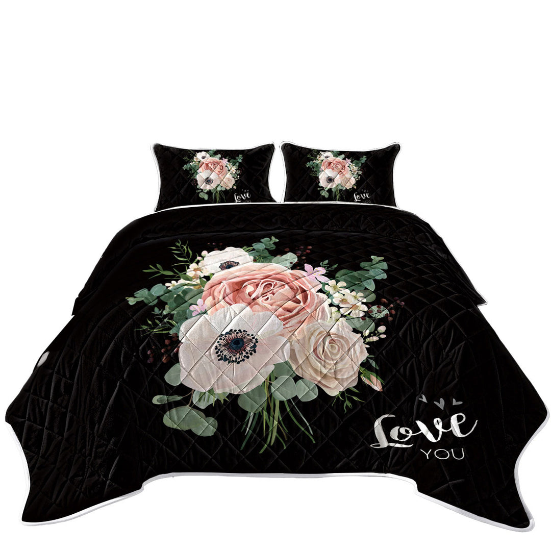 Love You White Flowers Bouquet Coverlets