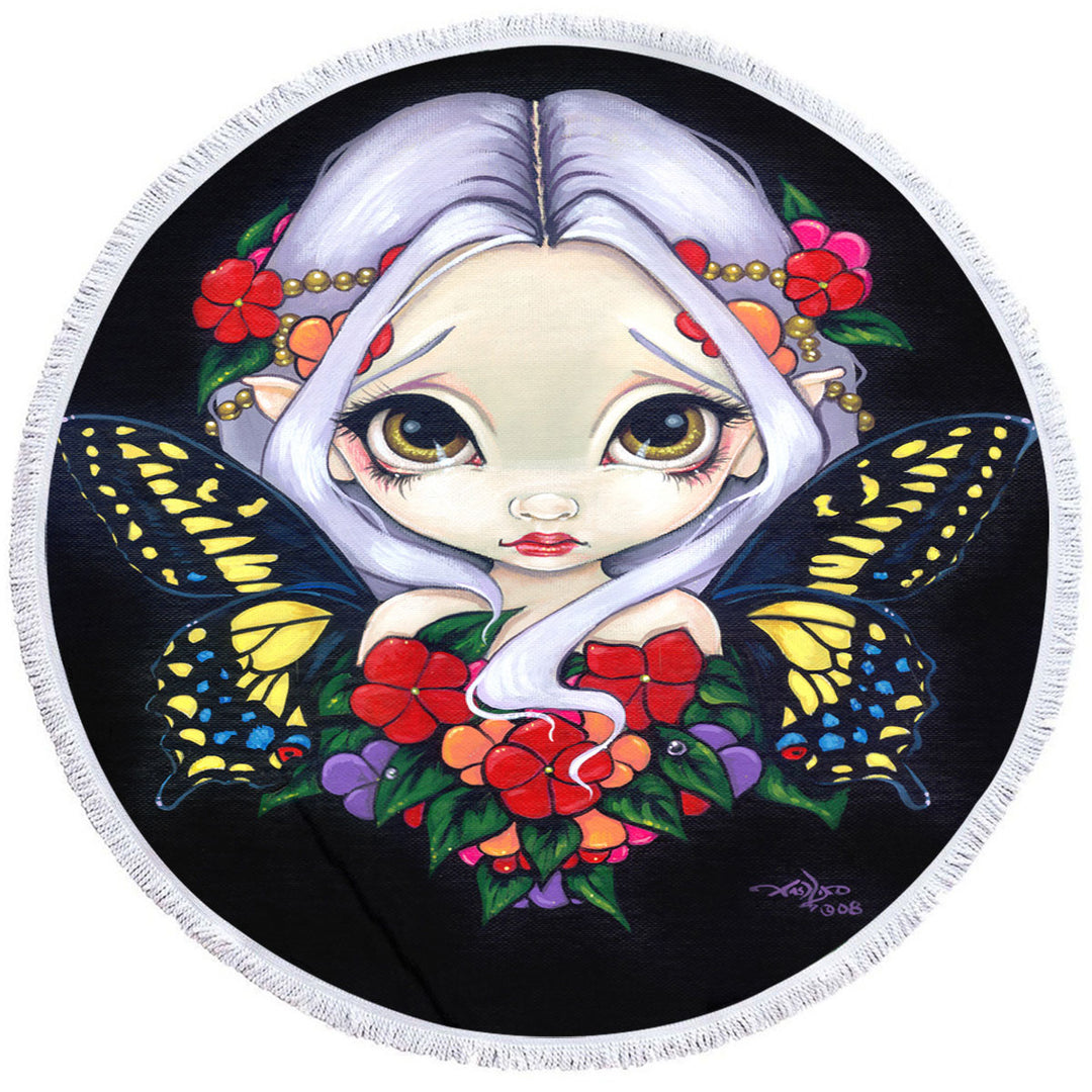 Lovely Beach Towel Big Eyed Fairy and Flowers Impatiens Fairy