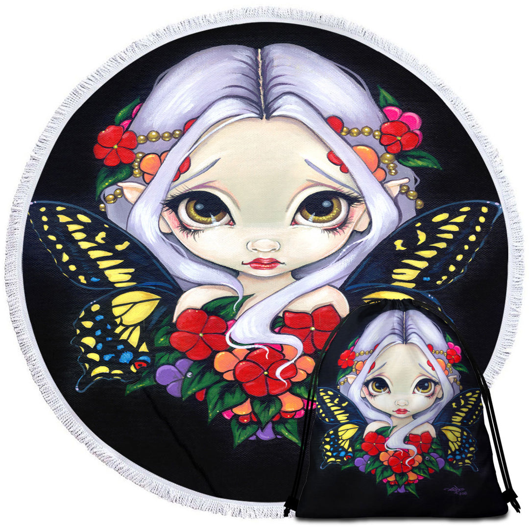 Lovely Beach Towels Big Eyed Fairy and Flowers Impatiens Fairy