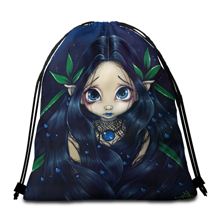 Lovely Beach Towels and Bags Set is the Night Dark Raven Hair Elf Fairy