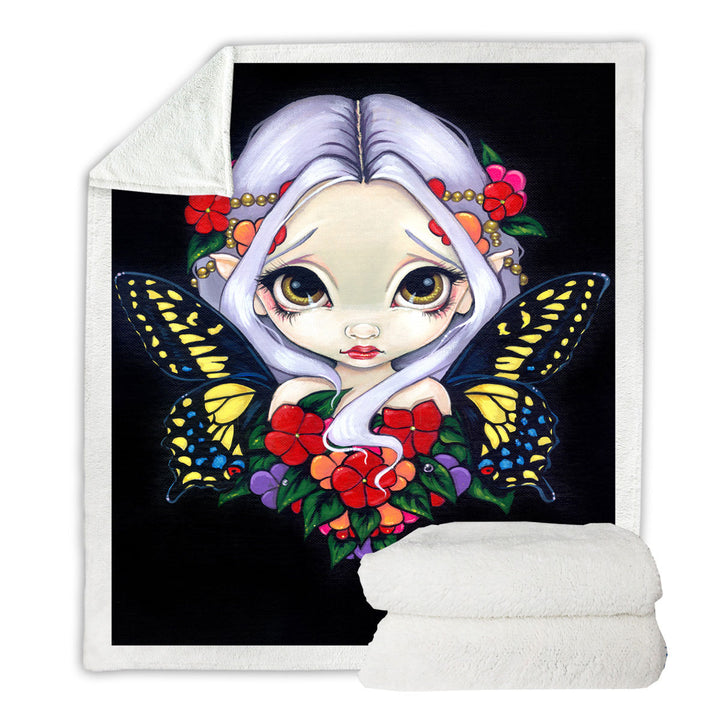 Lovely Blankets Big Eyed Fairy and Flowers Impatiens Fairy