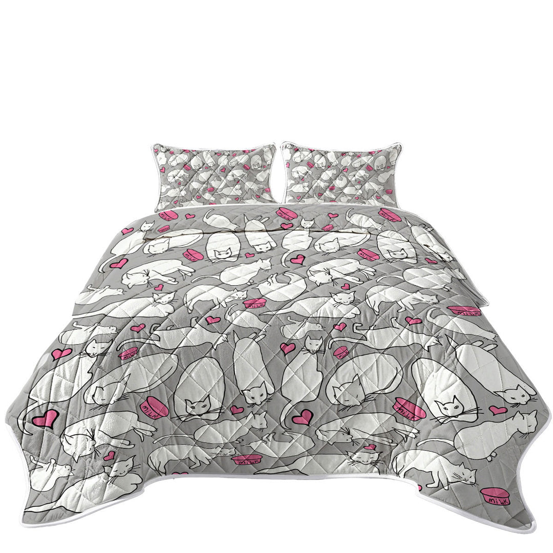 Lovely Cats Drawings King Size Bedspreads