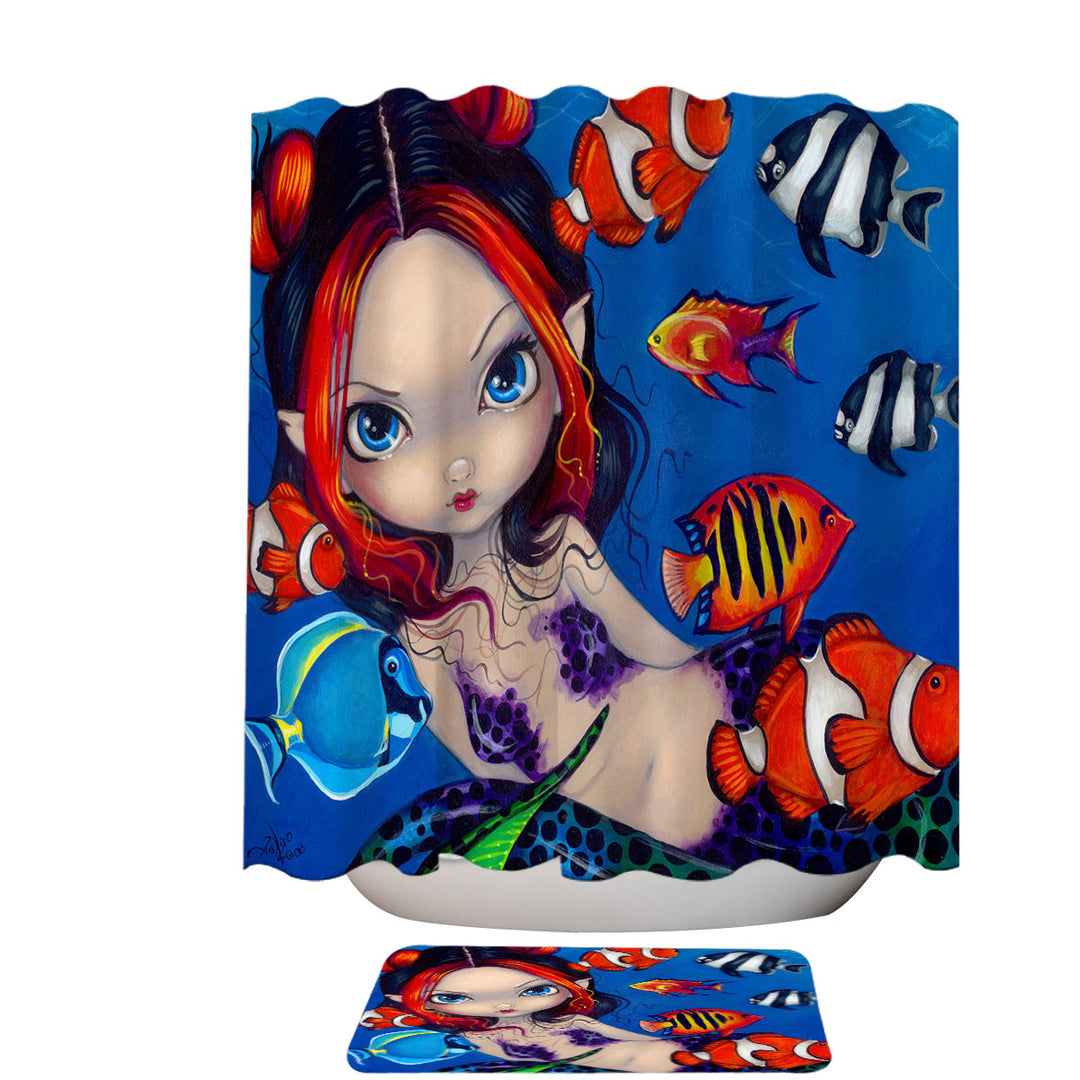 Lovely Fantasy Creature Mermaid with Tropical Fish Shower Curtain