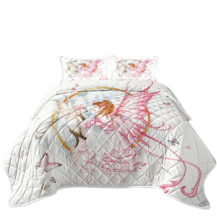 Lovely Fantasy Drawing Butterflies Cat and Fairy Coverlet