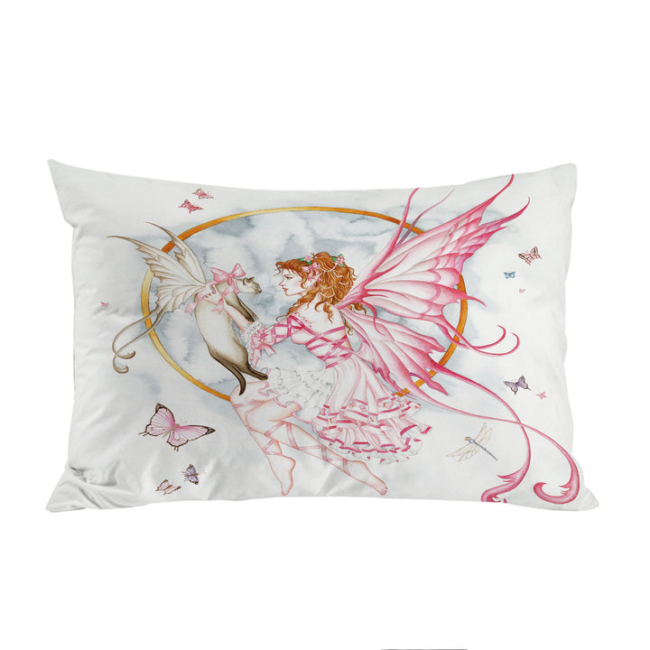 Lovely Fantasy Drawing Butterflies Cat and Fairy Pillow Cases