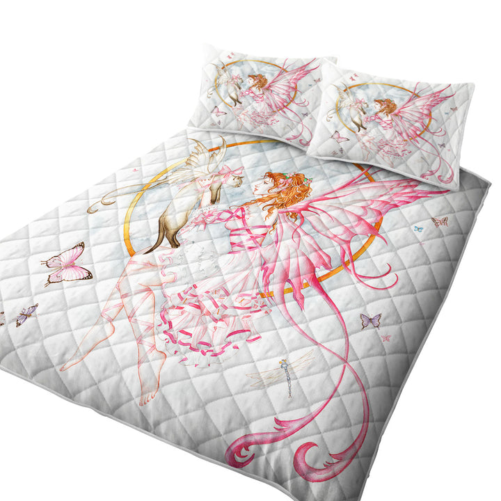 Lovely Fantasy Drawing Butterflies Cat and Fairy Quilts