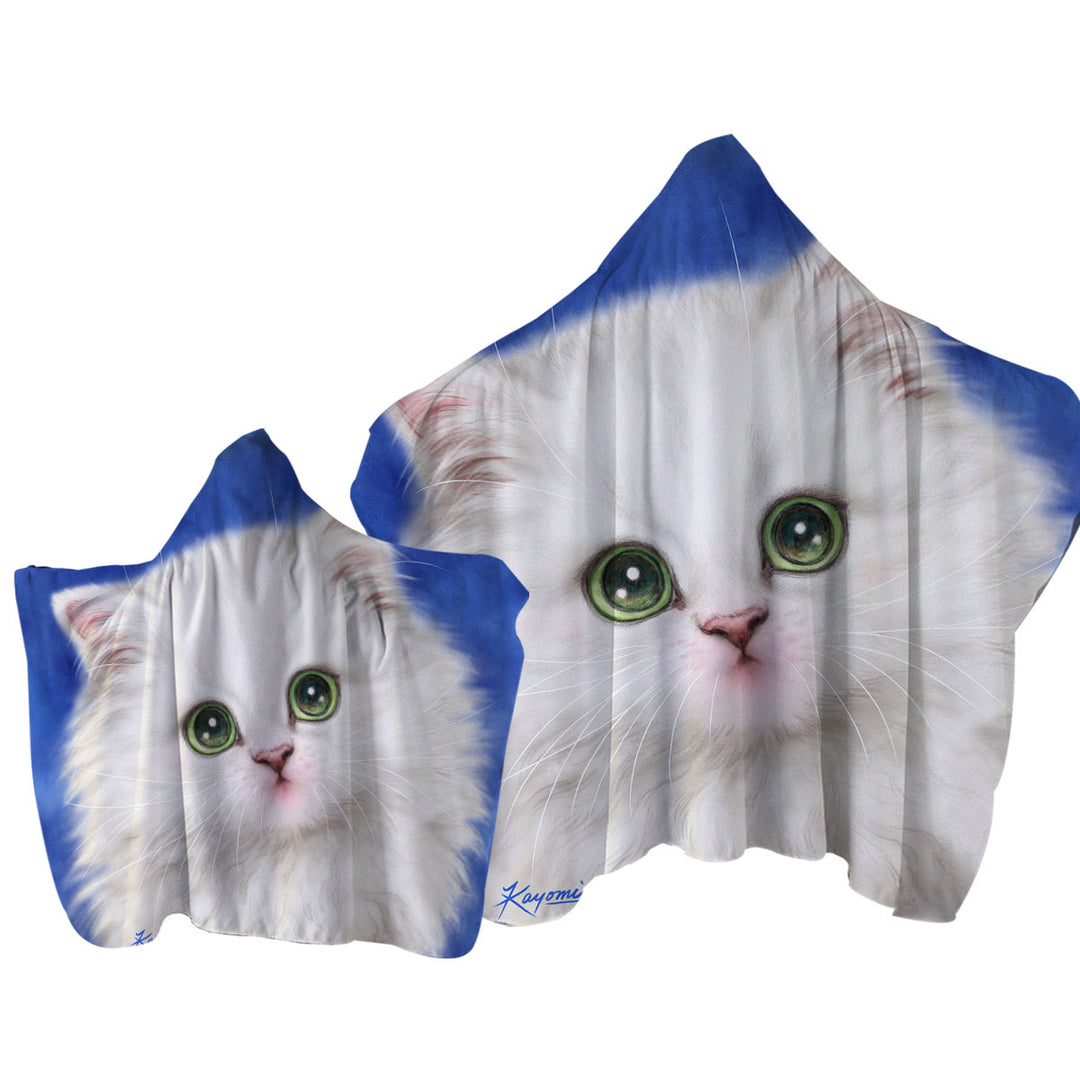 Lovely Innocent Face White Fluffy Kitty Cat Towel with Hood