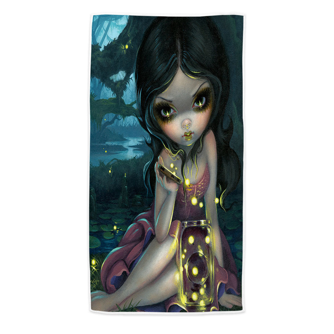 Lovely Maiden Releasing Fireflies Beach Towel