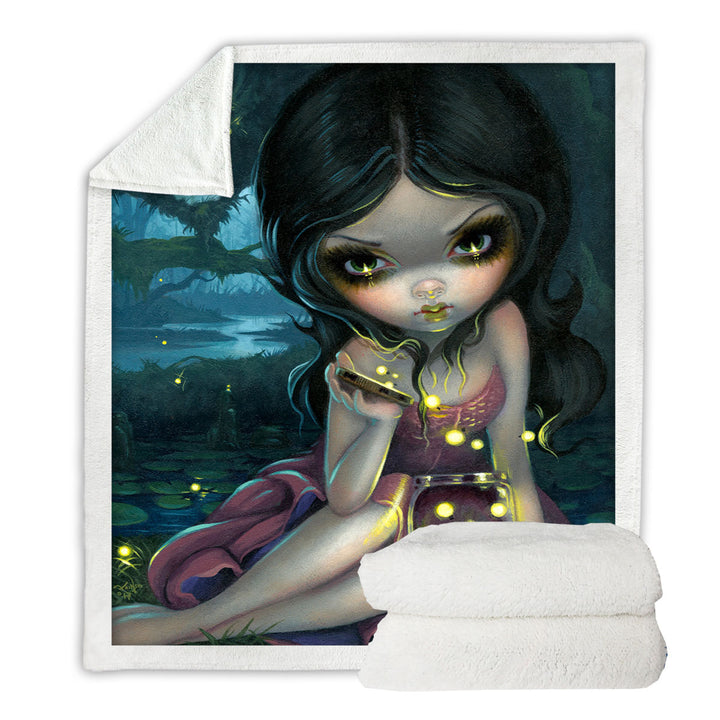 Lovely Maiden Releasing Fireflies Sherpa Blanket