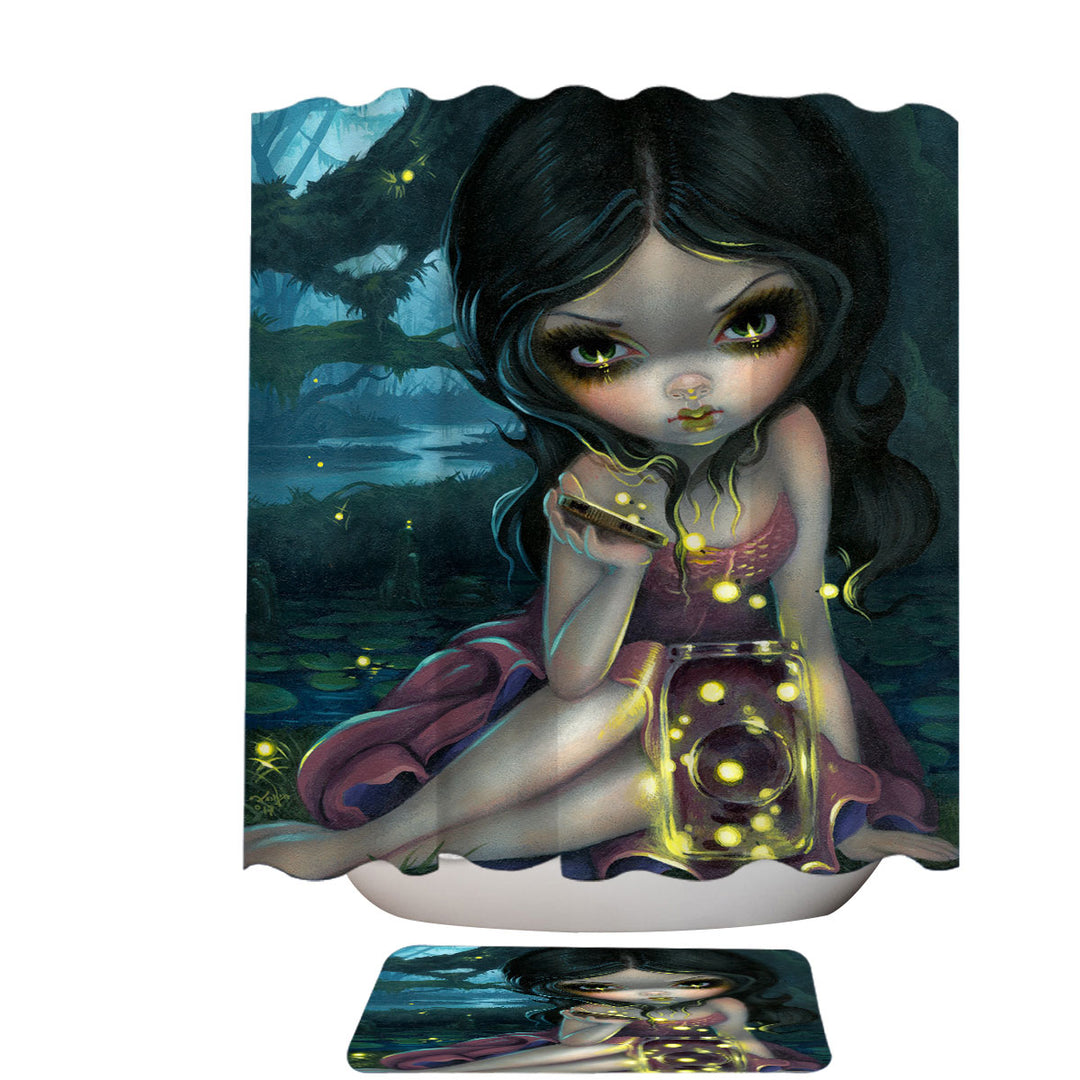 Lovely Maiden Releasing Fireflies Shower Curtain