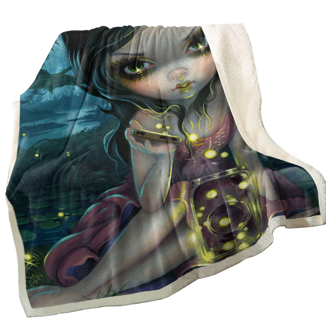 Lovely Maiden Releasing Fireflies Throw Blanket