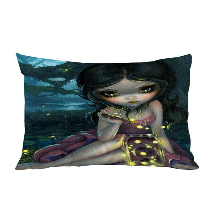 Lovely Maiden Releasing Fireflies in the Forest King Pillow Cases