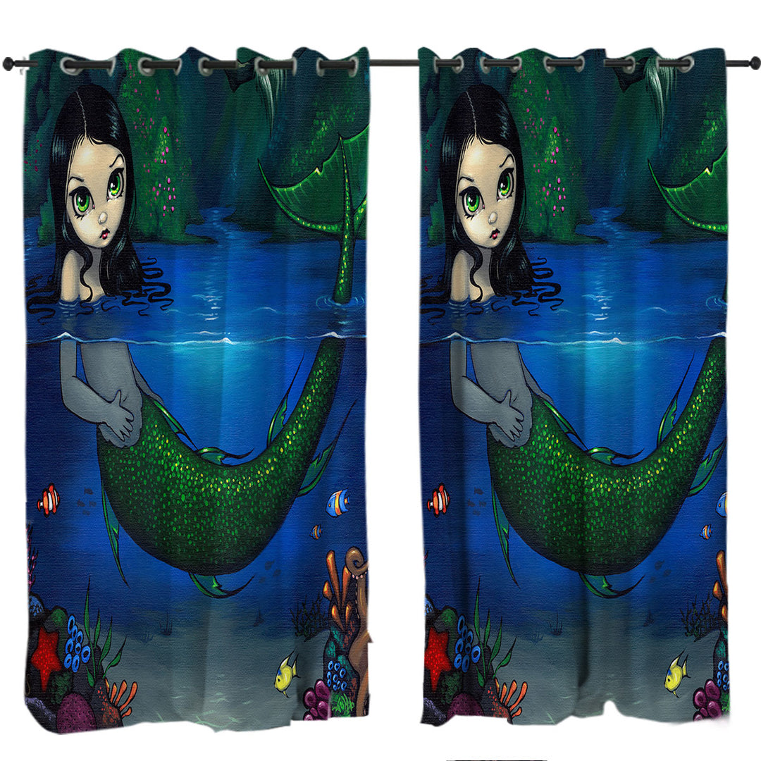 Lovely Painting Mermaid in Her Grotto Curtains