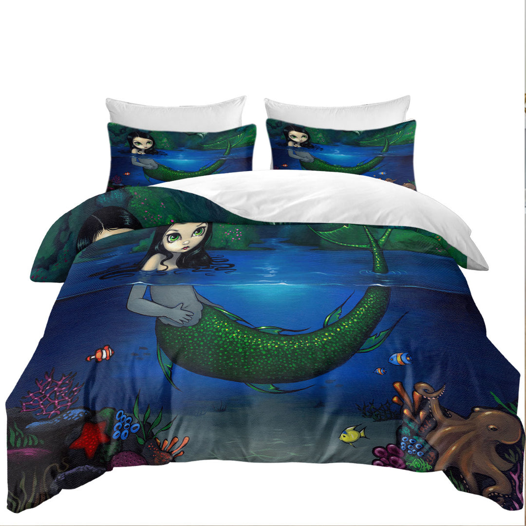 Lovely Painting Mermaid in Her Grotto Duvet Cover