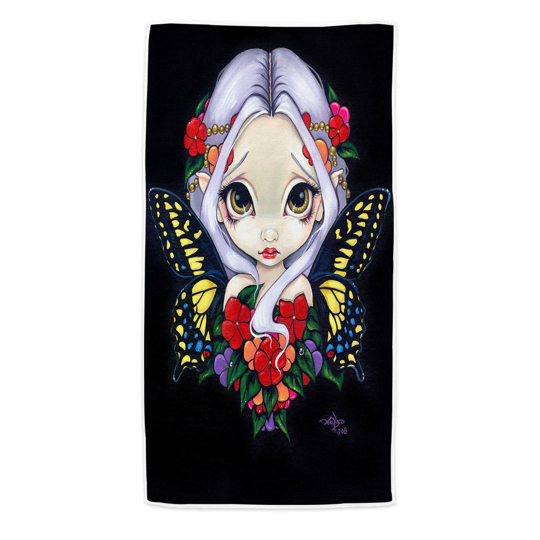 Lovely Pool Towels Big Eyed Fairy and Flowers Impatiens Fairy