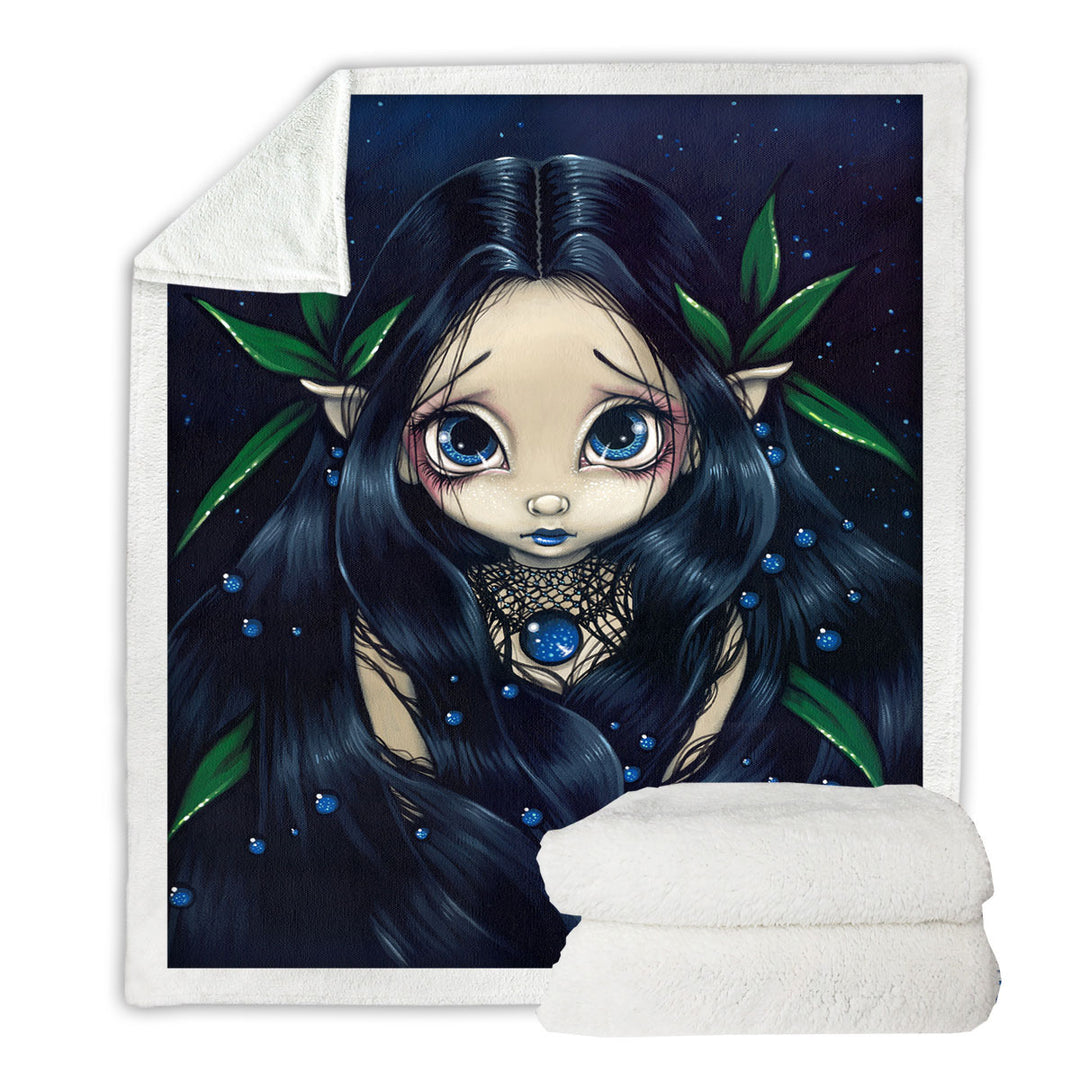 Lovely Throw Blanket is the Night Dark Raven Hair Elf Fairy