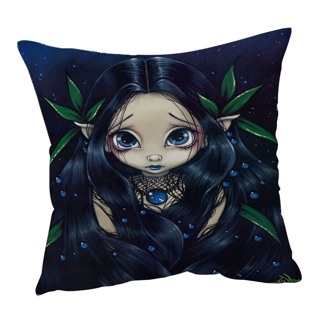 Lovely Throw Cushions is the Night Dark Raven Hair Elf Fairy