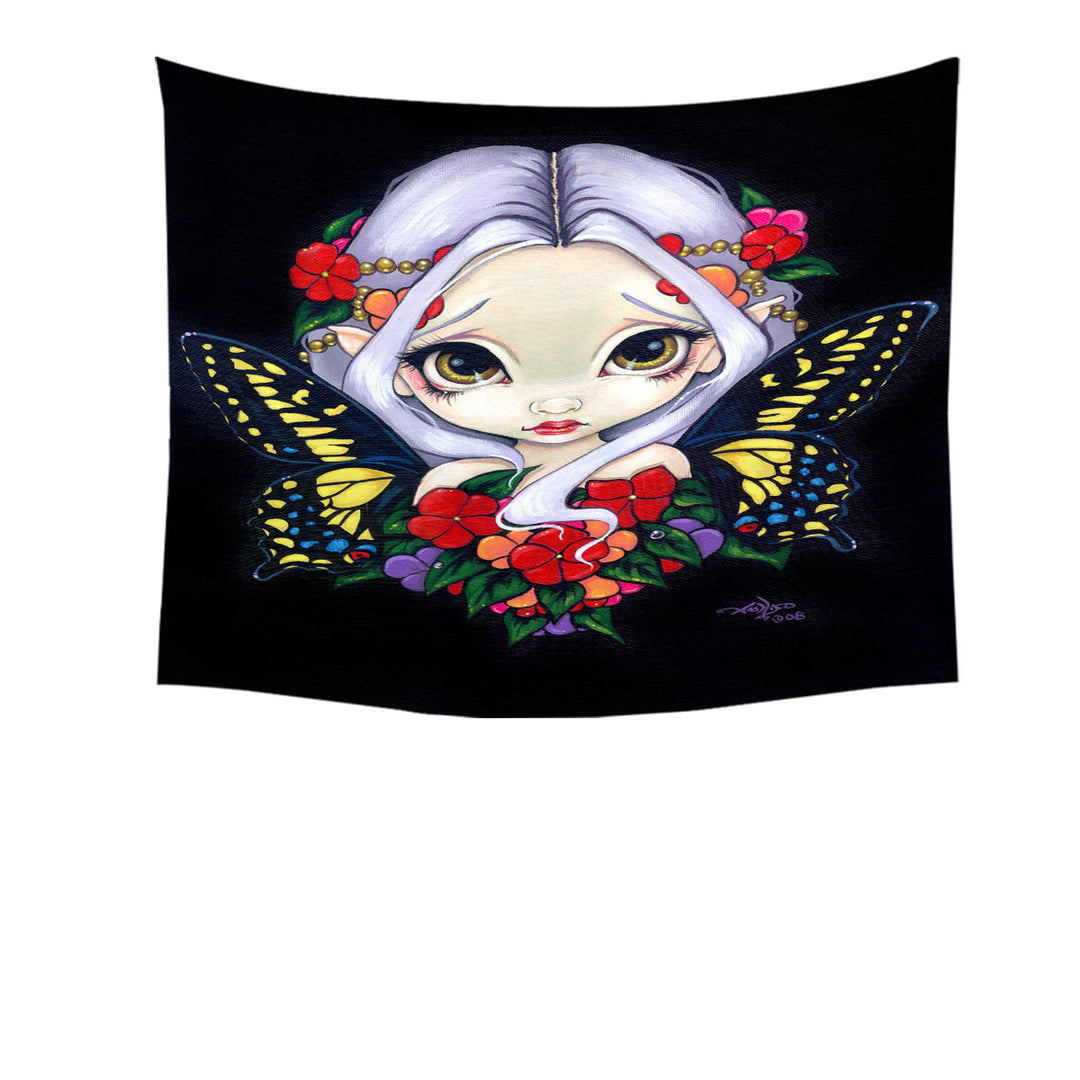 Lovely Wall Decor Big Eyed Fairy and Flowers Impatiens Fairy Tapestry